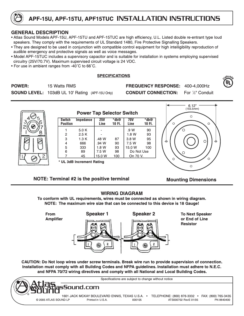 Page 1 de la notice Manuel utilisateur Atlas APF-15TU