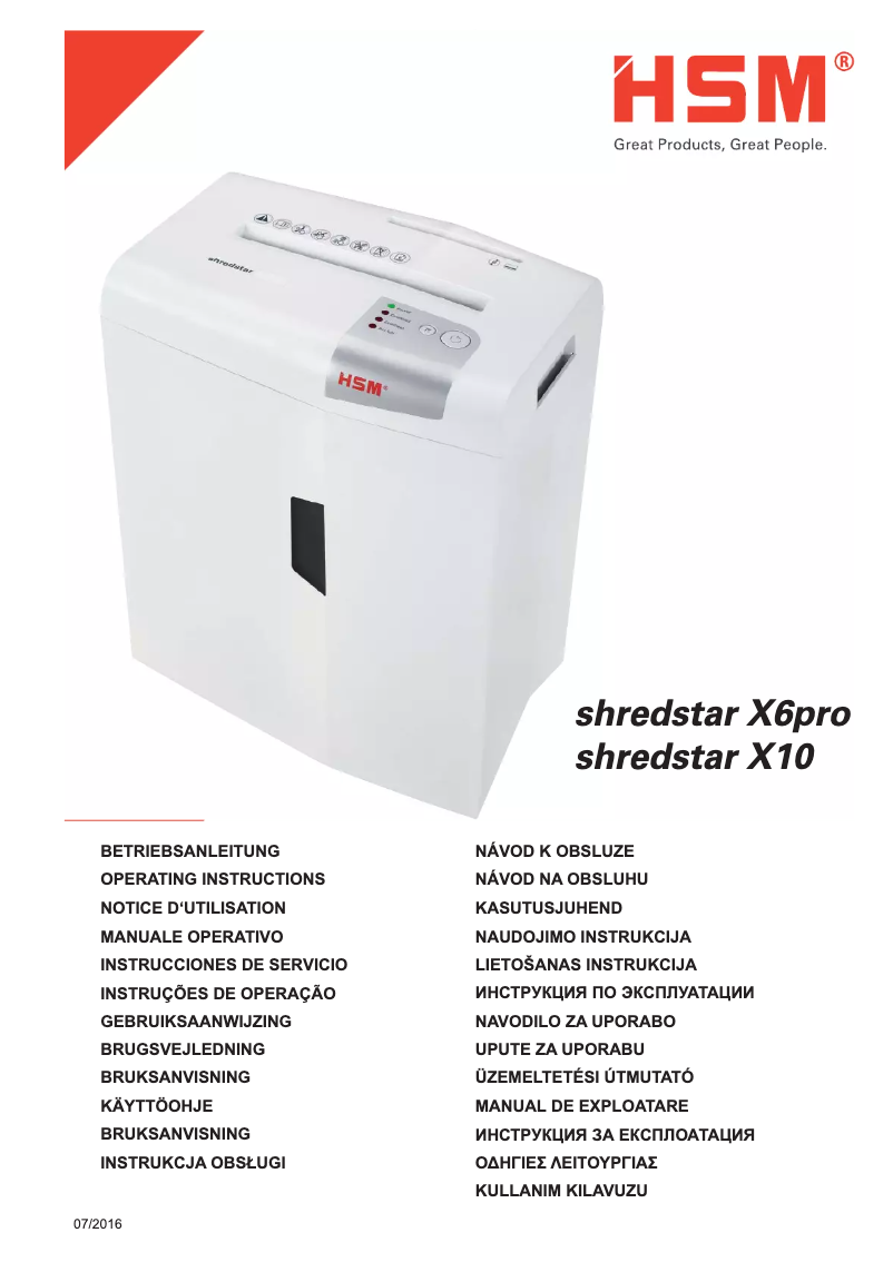 Page n°1 - Manuel utilisateur HSM Shredstar X10