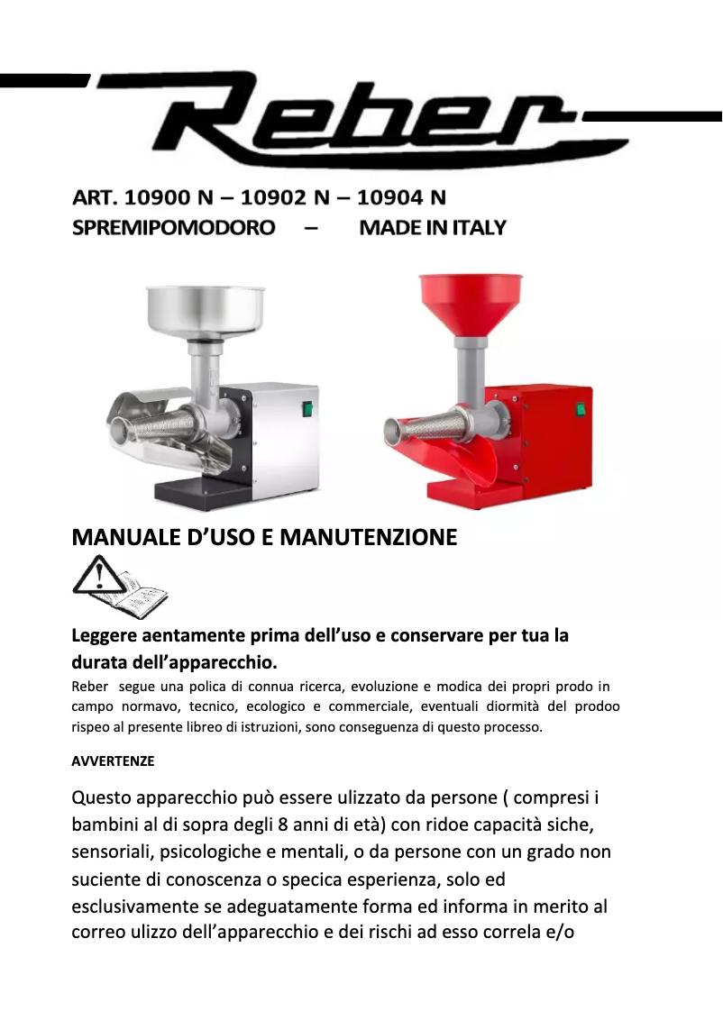 Page 1 de la notice Manuel utilisateur Reber 10900 N