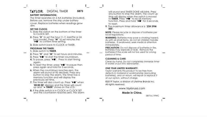 Página 1 del manual Manual de usuario Taylor 5873