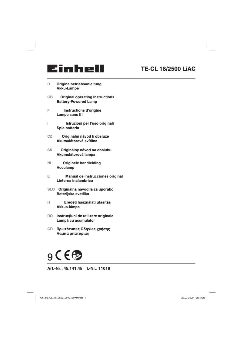 Page n°1 - Manuel utilisateur Einhell TE-CL 18/2500 LiAC