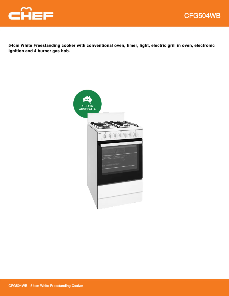 Page 1 de la notice Fiche technique Chef CFG504WB