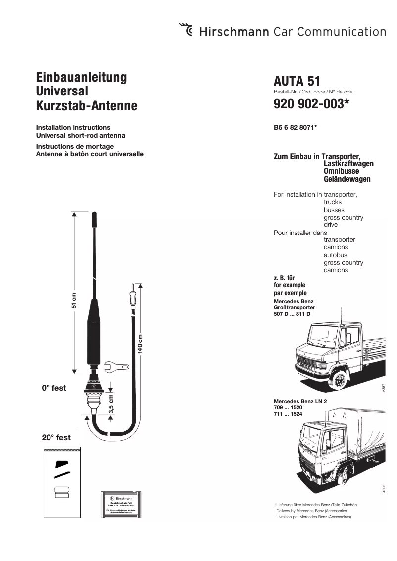 Page 1 de la notice Manuel utilisateur Hirschmann AUTA 51