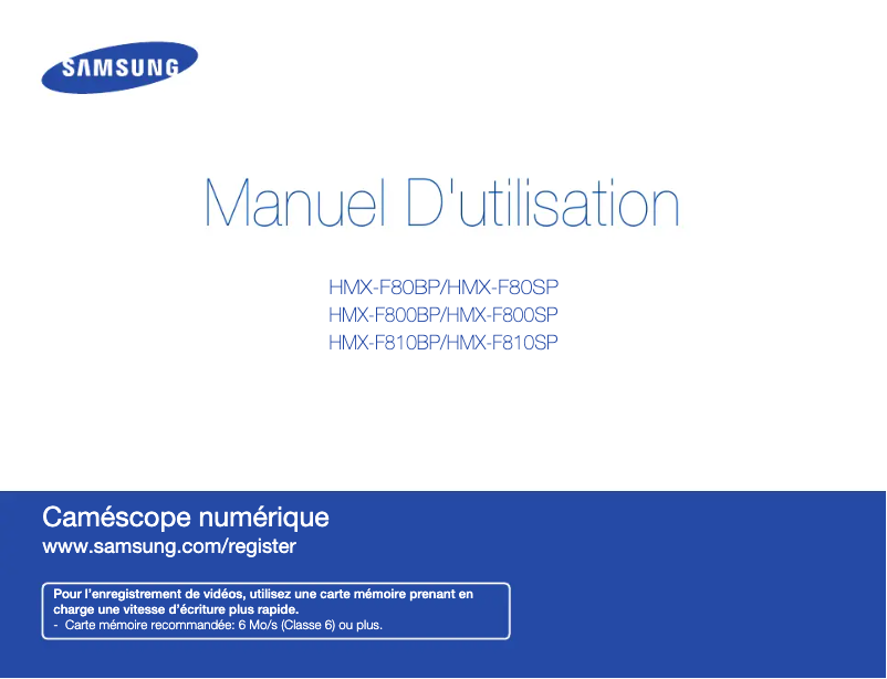Page 1 de la notice Manuel utilisateur Samsung HMX-F810BP