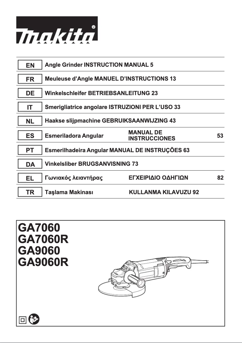 Page 1 de la notice Manuel utilisateur Makita GA9060R