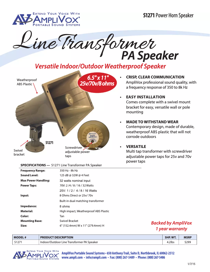 Page n°1 - Manuel utilisateur AmpliVox S1271