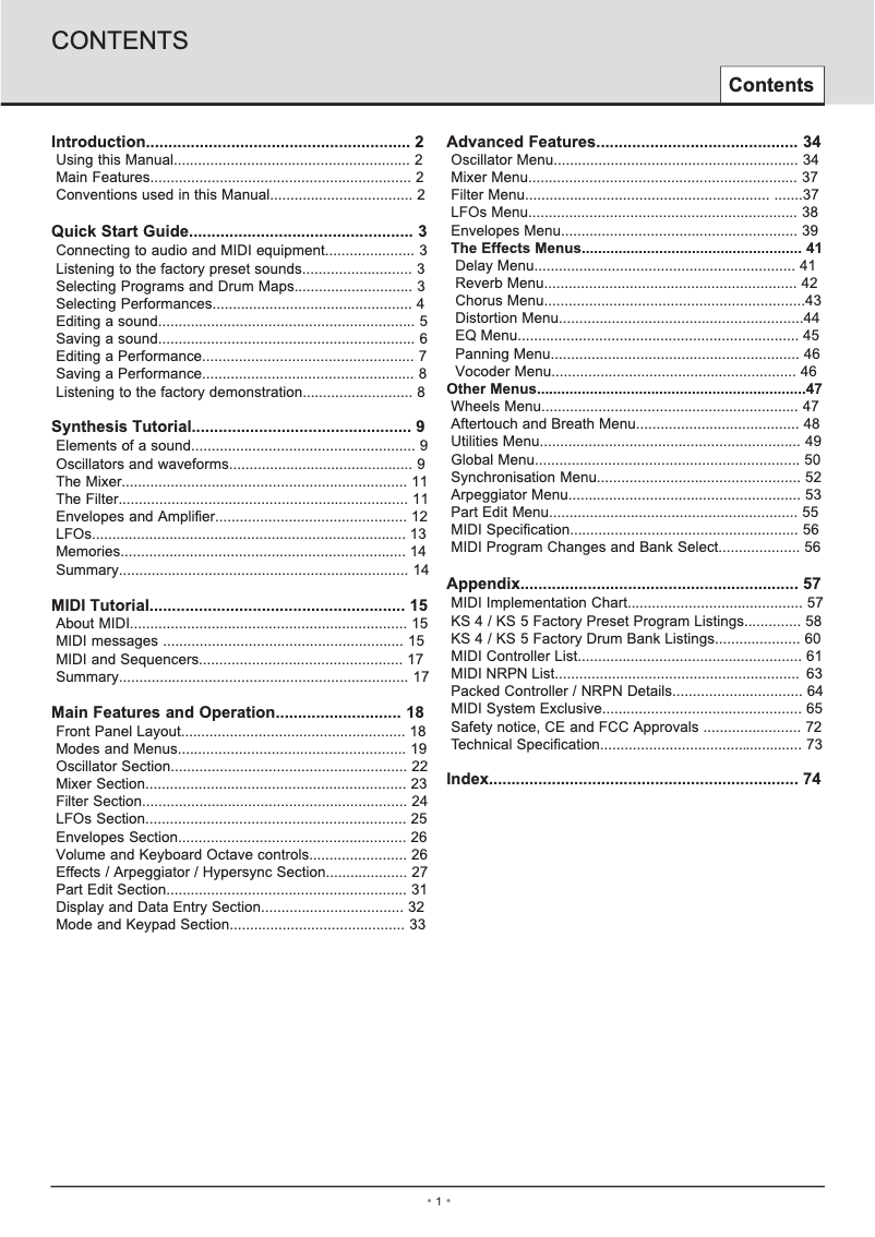 Page n°1 - Manuel utilisateur Novation KS 4/5