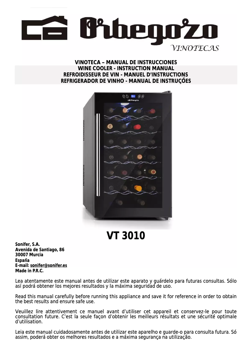 Page 1 de la notice Manuel utilisateur Orbegozo VT 3010