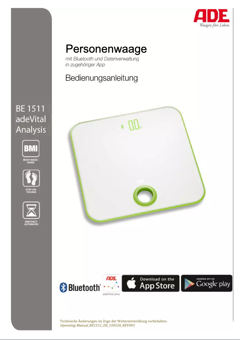 Page 1 de la notice Manuel utilisateur ADE adeVital BE 1511