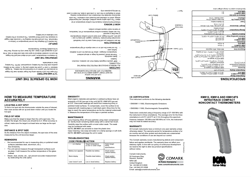 Page n°1 - Manuel utilisateur Comark KM814