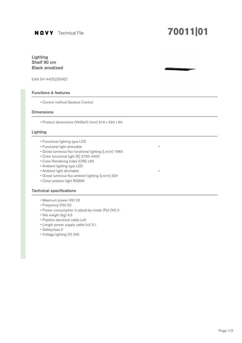 Page 1 de la notice Fiche technique Novy Shelf 70011