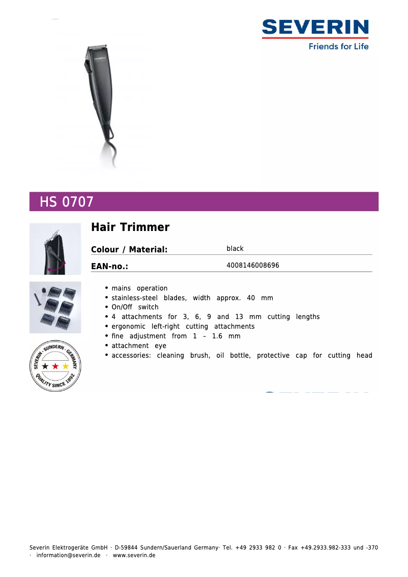 Image de la première page du manuel de l'appareil HS 0707