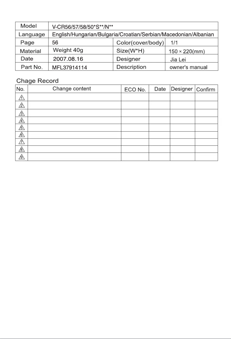 Page 1 de la notice Manuel utilisateur LG V-CR503NST
