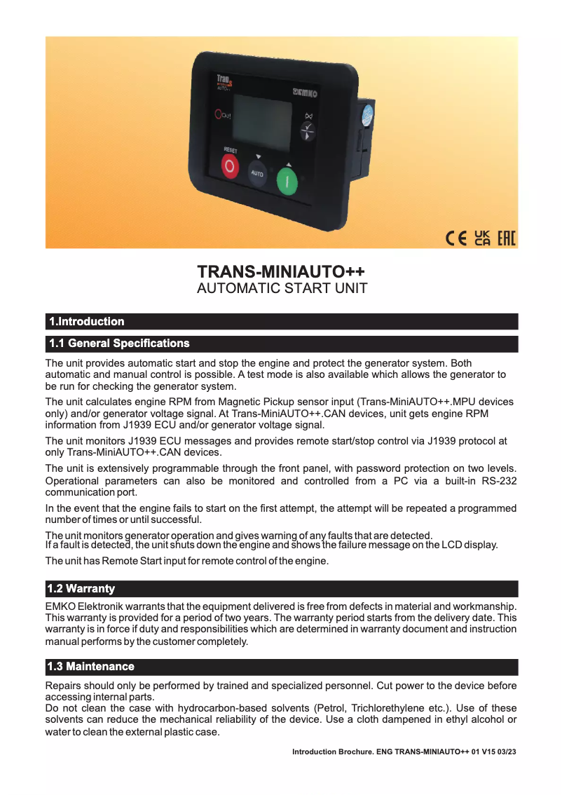Page 1 de la notice Brochure Emko Trans-MiniAUTO++