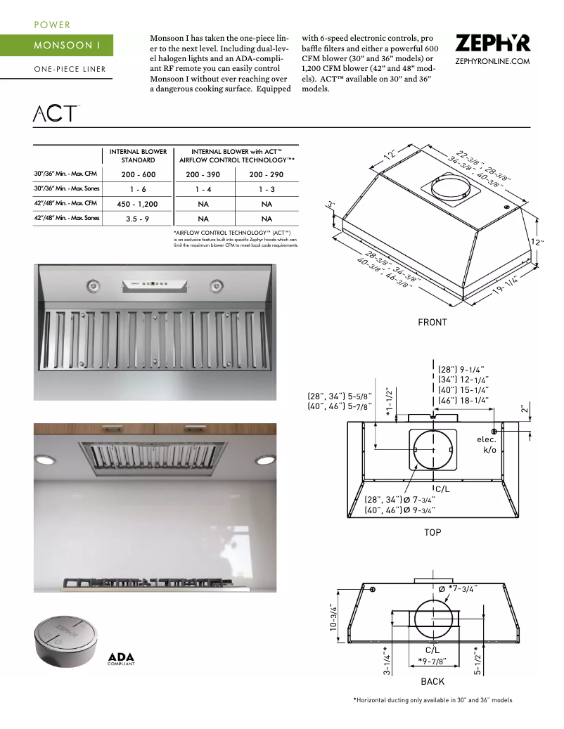 Page 1 de la notice Fiche technique Zephyr AK9234AS