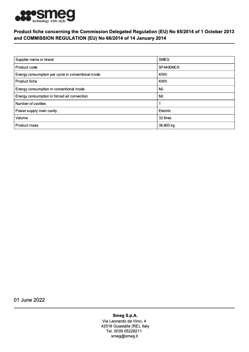 Page 1 de la notice Brochure Smeg SF4400MCX