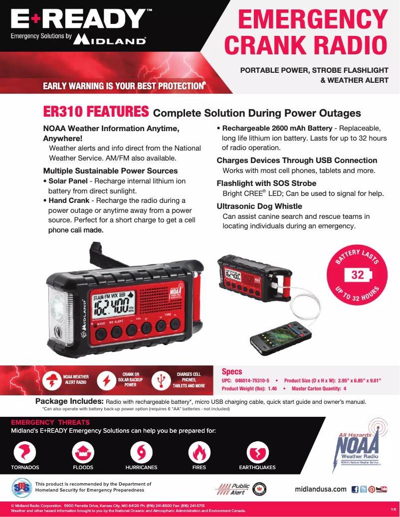 Page 1 de la notice Fiche technique Midland E+Ready ER310