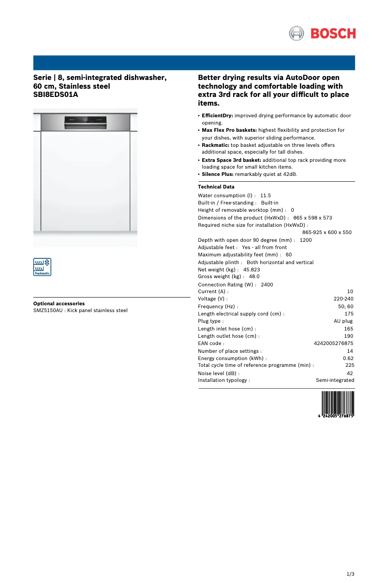 Página 1 del manual Ficha técnica Bosch SBI8EDS01A