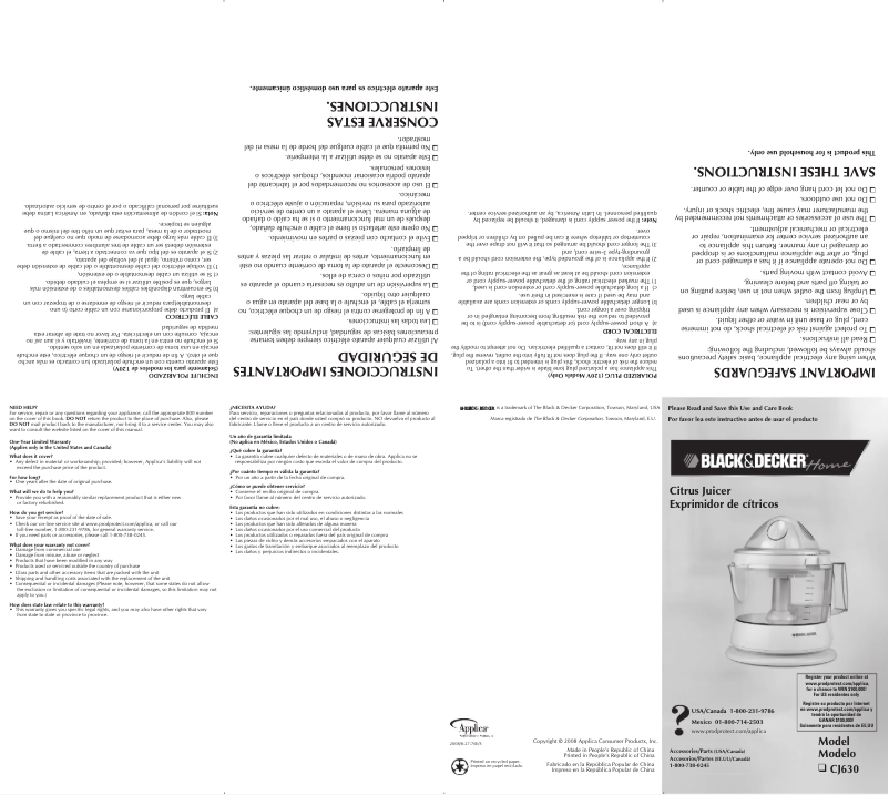 Page 1 de la notice Manuel utilisateur Black & Decker CJ630