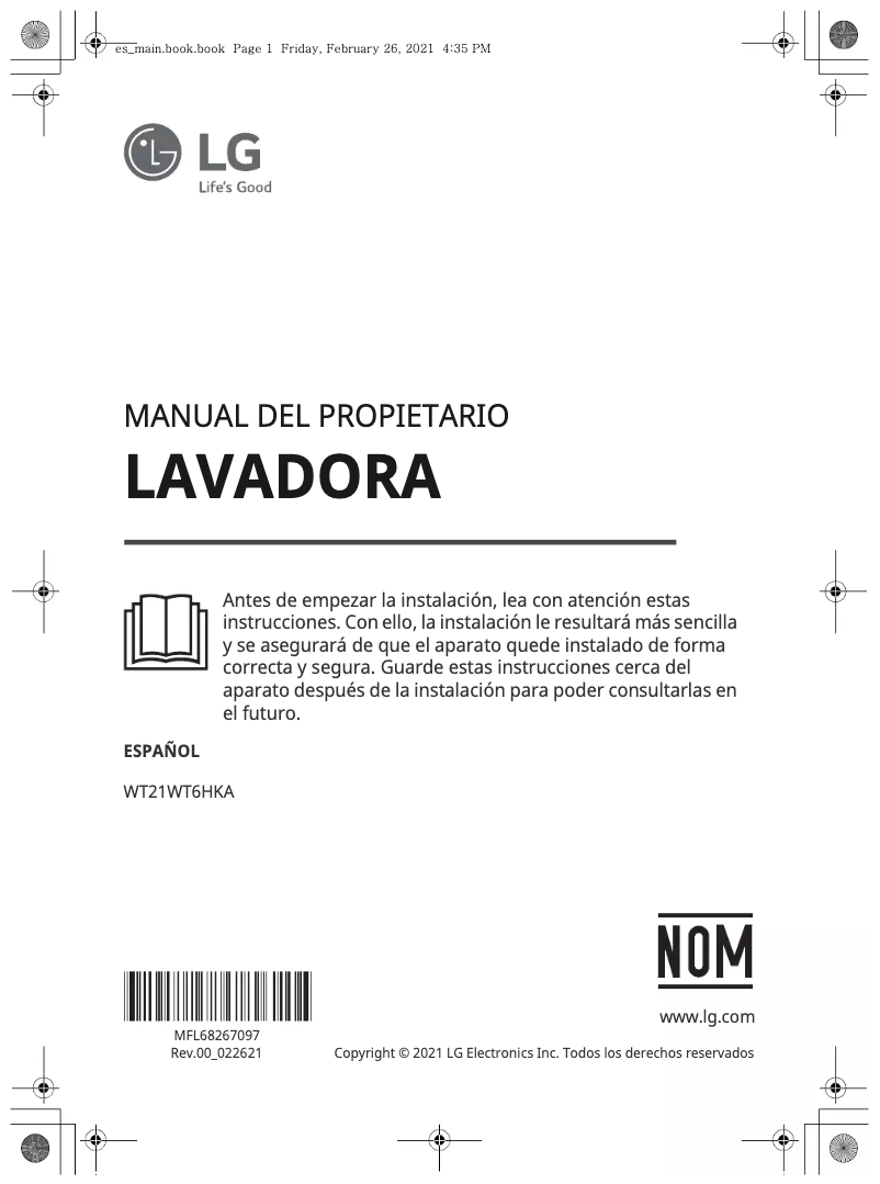 Page 1 de la notice Manuel utilisateur LG WT21WT6HKA