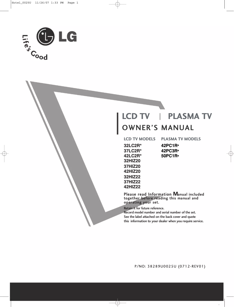 Page 1 de la notice Manuel utilisateur LG 32LC2RHA