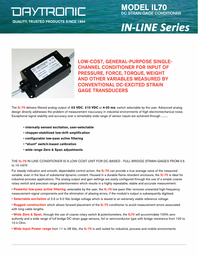 Page 1 de la notice Fiche technique Daytronic IL70