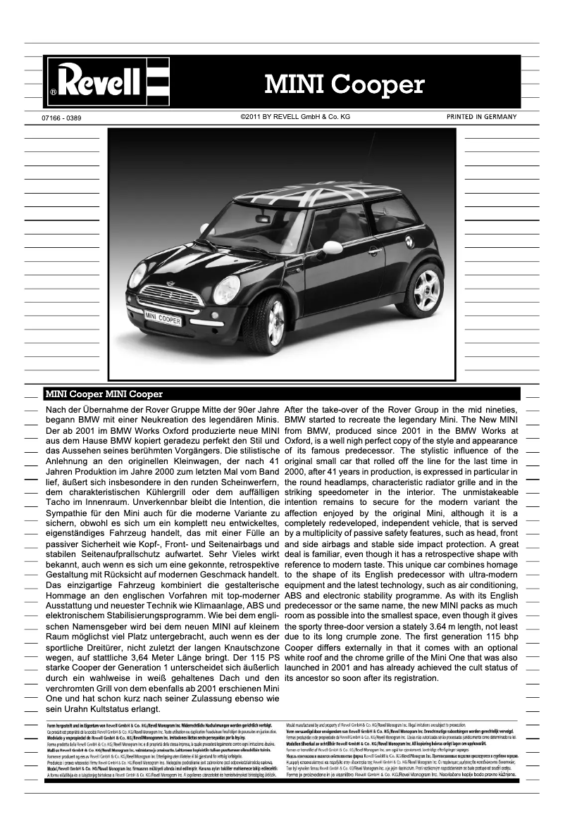 Page 1 de la notice Manuel utilisateur Revell MINI Cooper