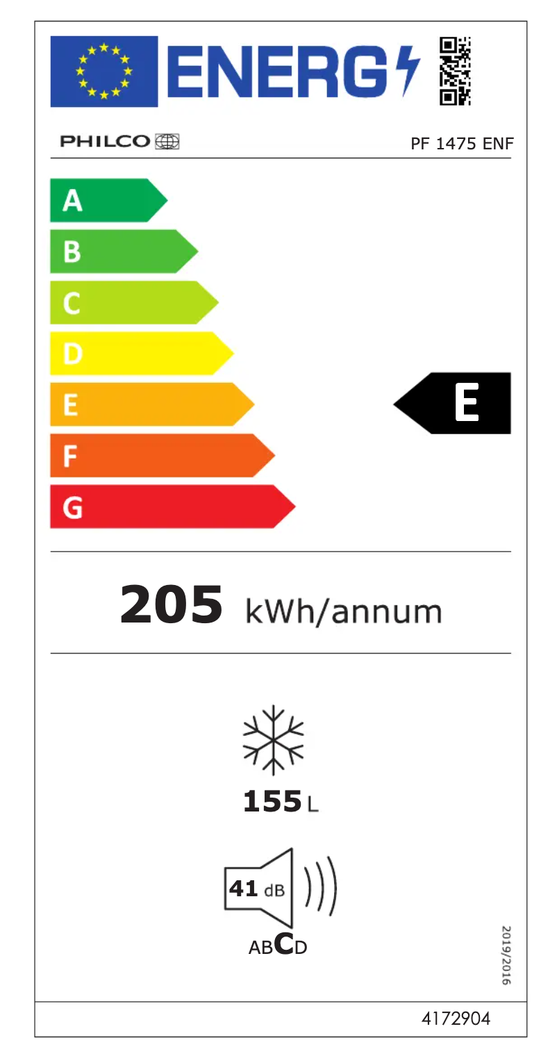 Page n°1 - Label énergétique Philco PF 1475 ENF