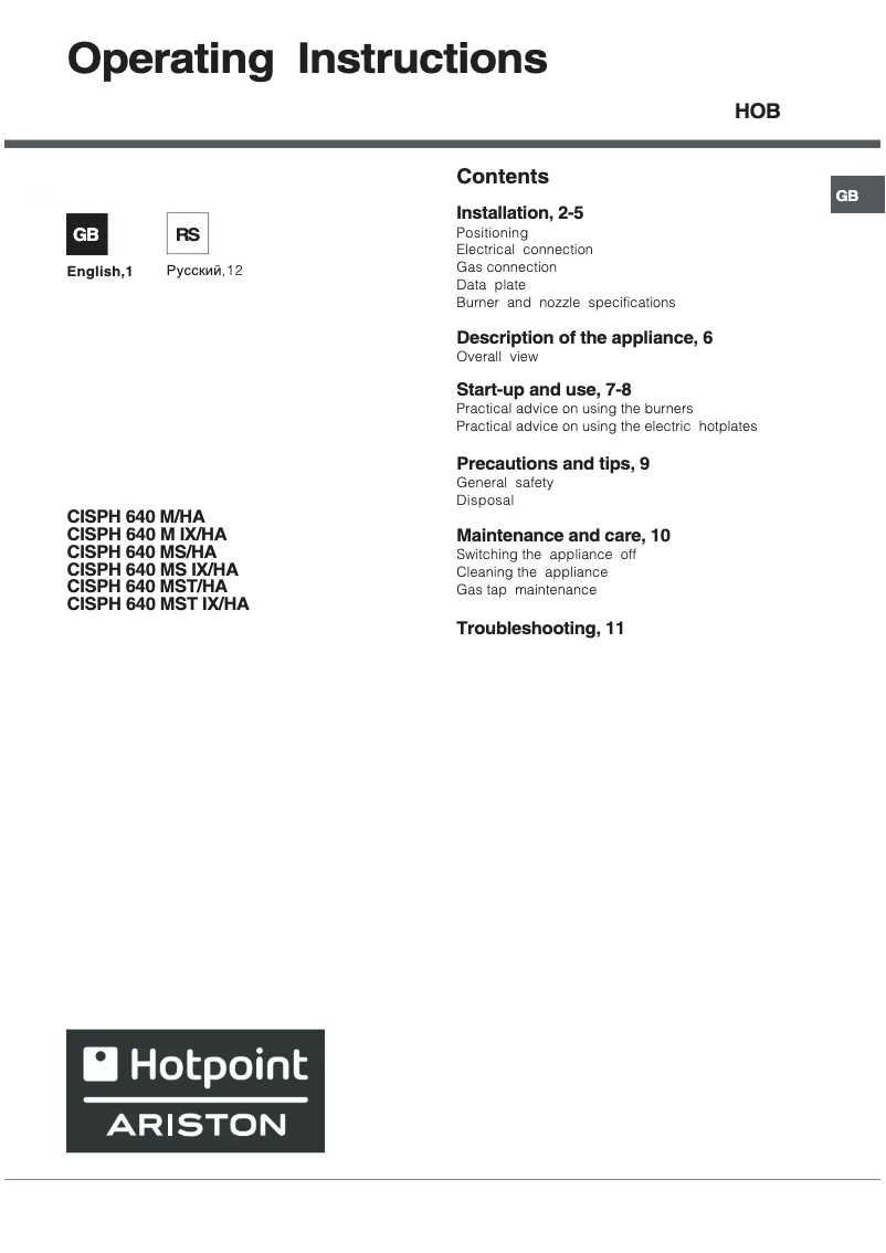 Page n°1 - Manuel utilisateur Hotpoint Ariston CISPH 640 M IX/HA