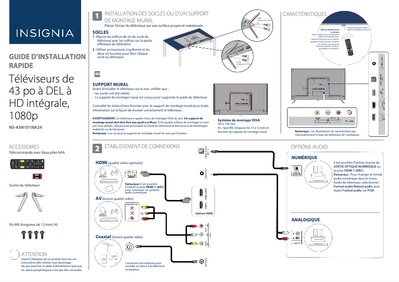 Page 1 de la notice Guide de démarrage rapide Insignia NS-43N101NA24