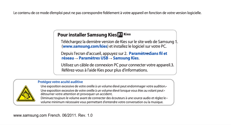 Image de la première page du manuel de l'appareil Galaxy S WiFi 5.0
