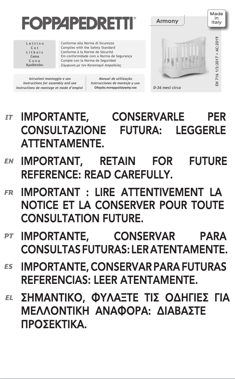 Page 1 de la notice Manuel utilisateur Foppapedretti Armony