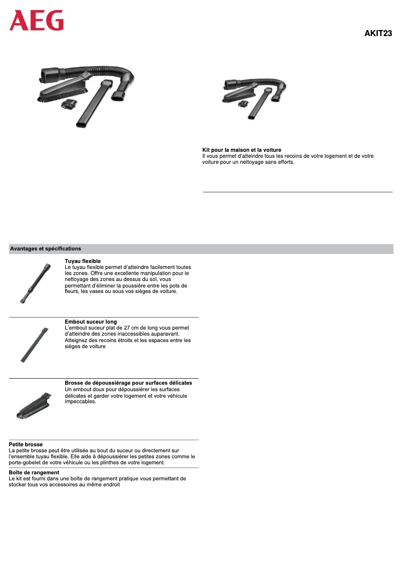Page 1 de la notice Manuel utilisateur AEG AKIT23