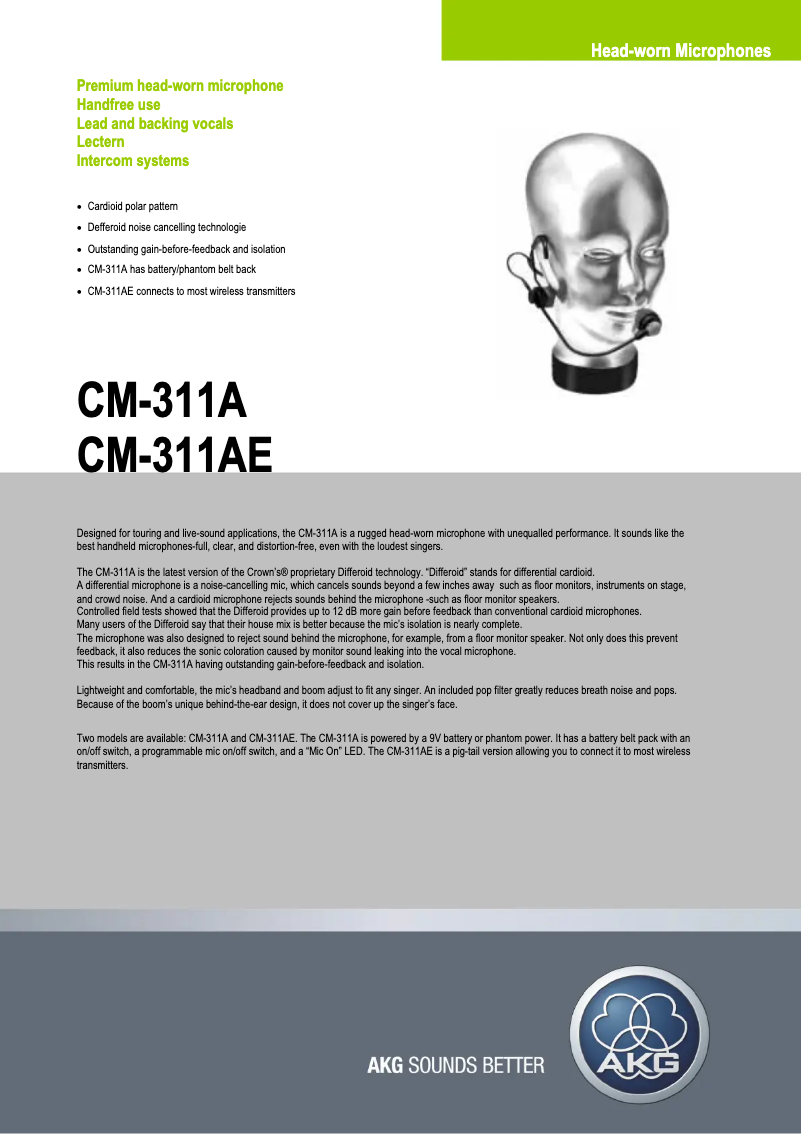 Page n°1 - Fiche technique AKG CM311