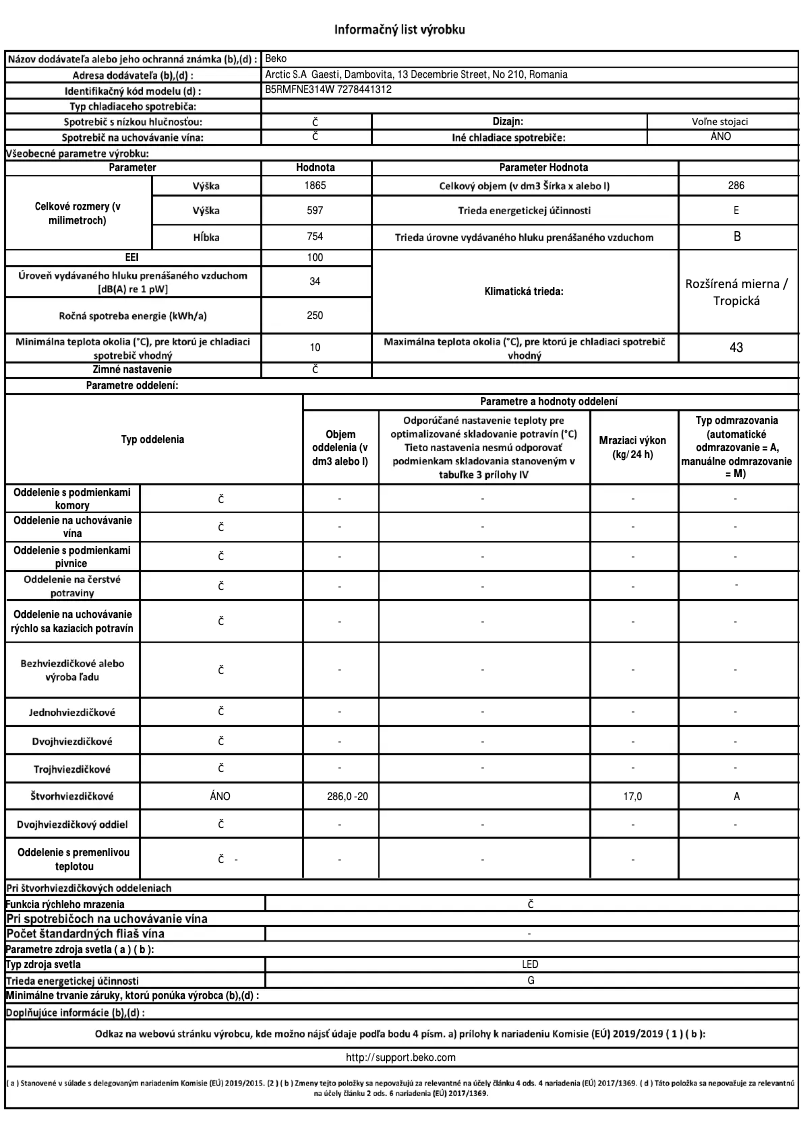 Page 1 de la notice Fiche technique Beko B5RMFNE314W