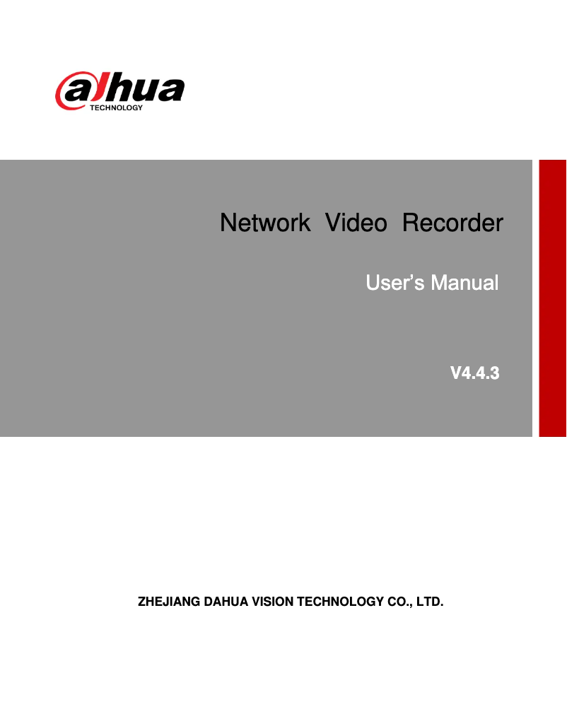 Page 1 de la notice Manuel utilisateur Dahua Technology Lite DHI-NVR2108-W-4KS2 network video recorder