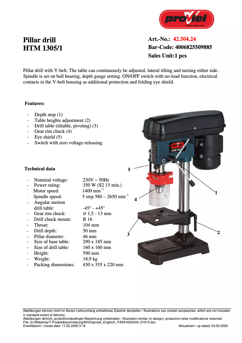 Página 1 del manual Manual de usuario Proviel HTM 1305/1