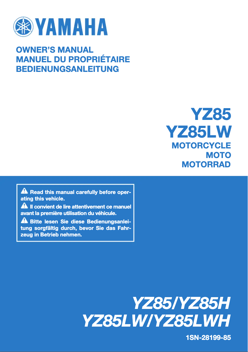 Page 1 de la notice Manuel utilisateur Yamaha YZ85 (2017)