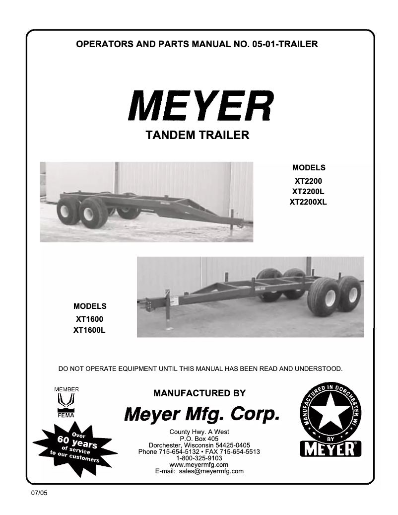 Page 1 de la notice Manuel utilisateur Meyer XT2200L