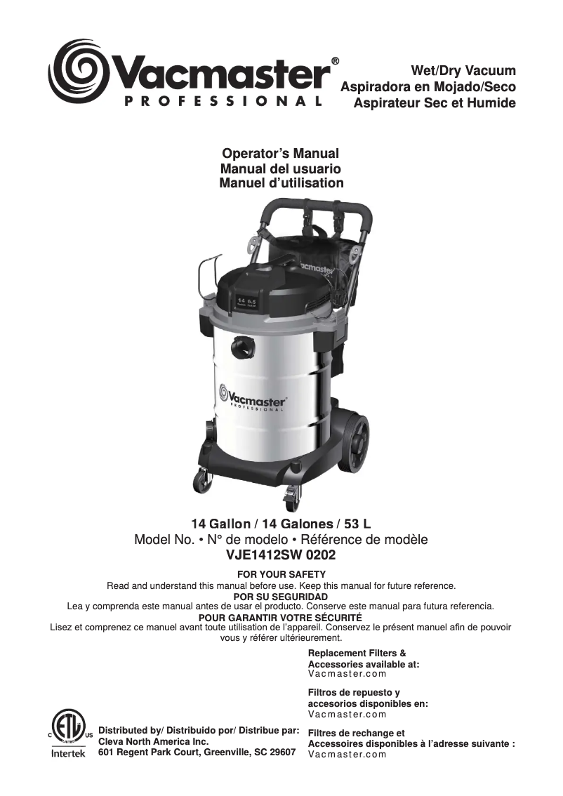 Page 1 de la notice Manuel utilisateur Vacmaster Professional VJE1412SW 0202