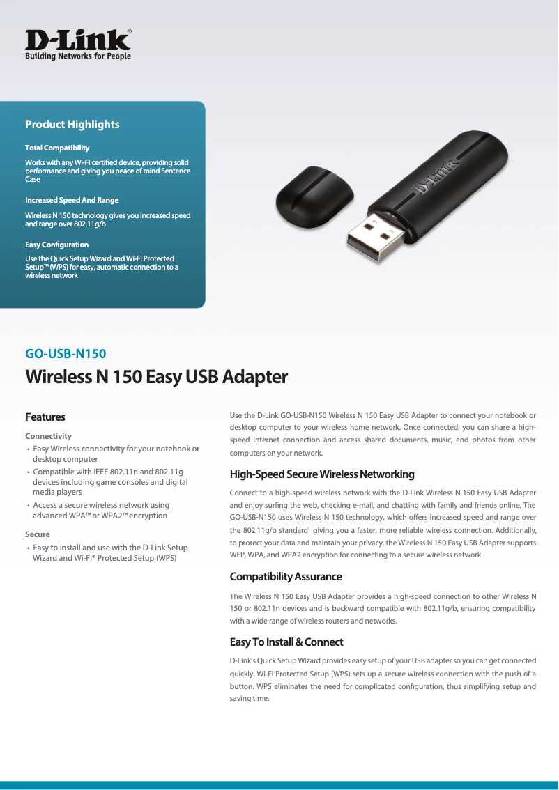Image de la première page du manuel de l'appareil GO-USB-N150