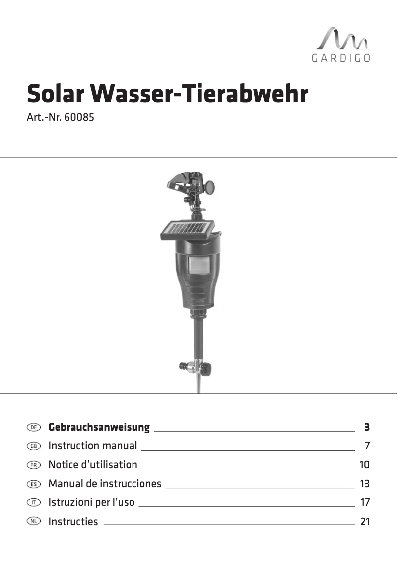 Page 1 de la notice Manuel utilisateur Gardigo 60085