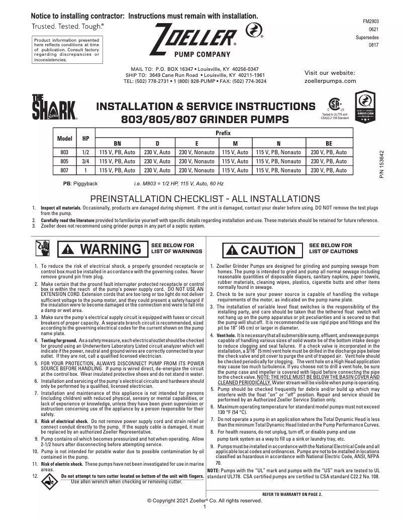 Image de la première page du manuel de l'appareil Shark Grinder 803