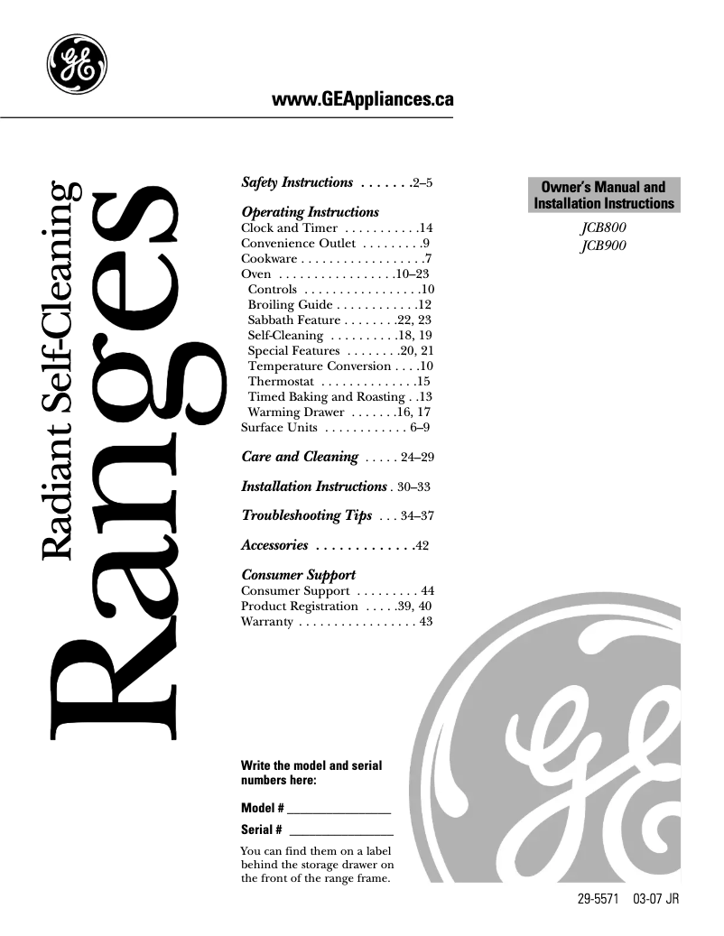 Page 1 de la notice Manuel utilisateur GE JCB900SKSS