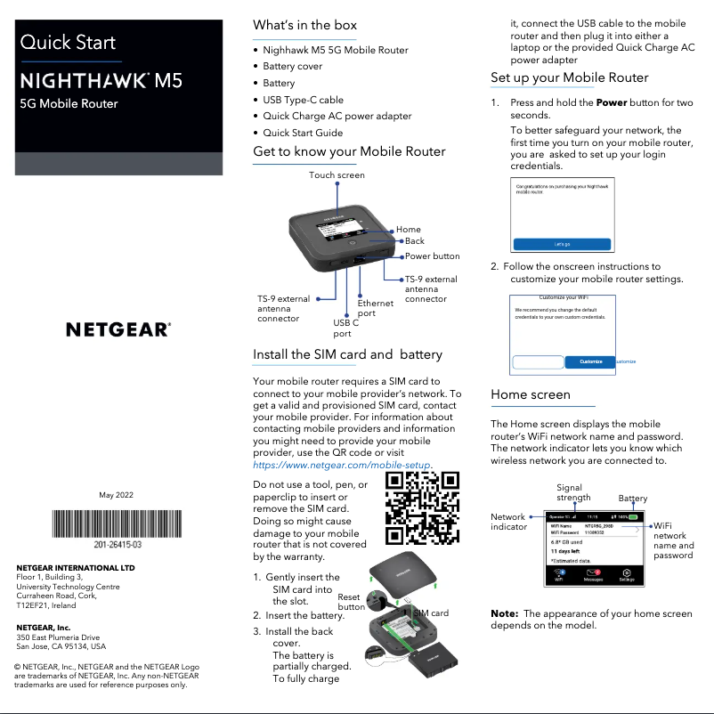 Page 1 de la notice Guide d'installation Netgear Nighthawk M5
