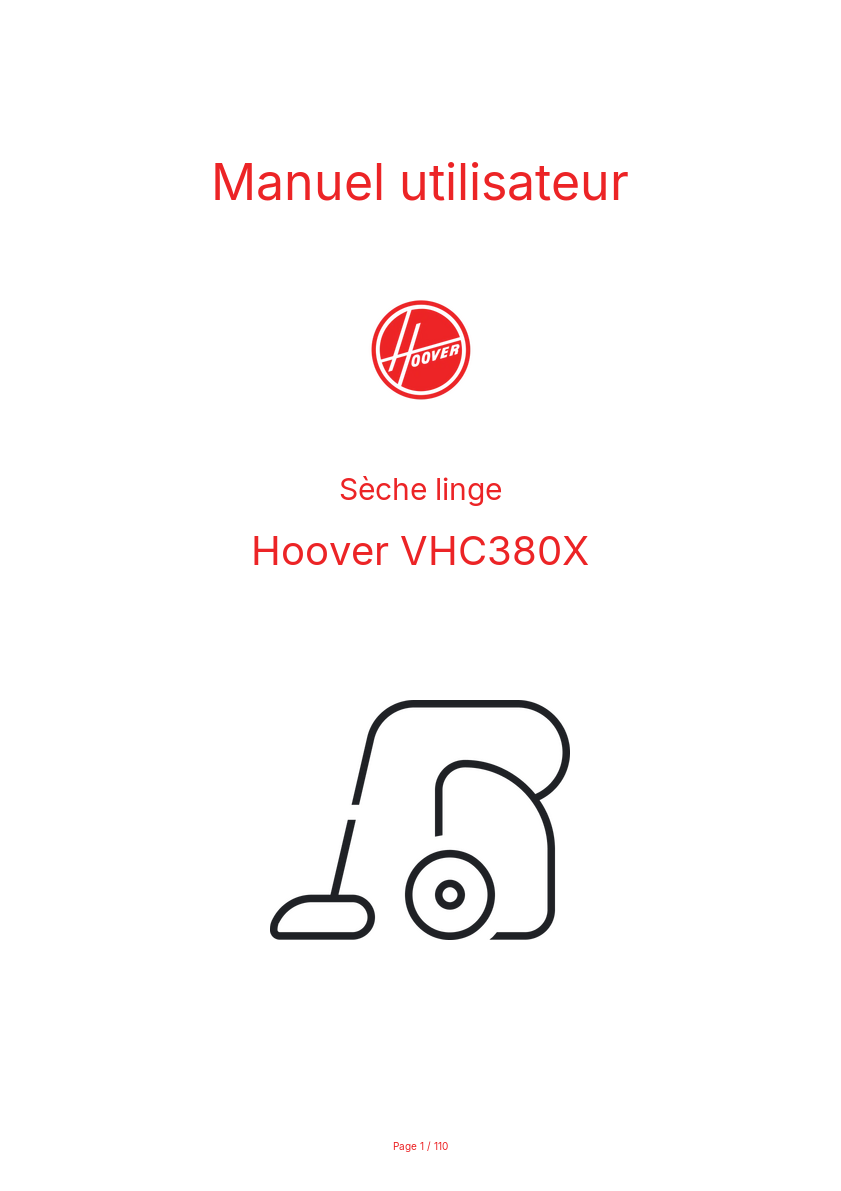 Page n°1 - Manuel utilisateur Hoover VHC380X