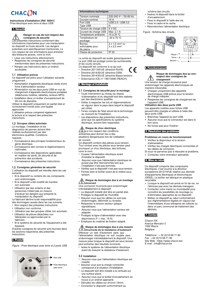 Page 1 de la notice Manuel utilisateur Chacon 56041