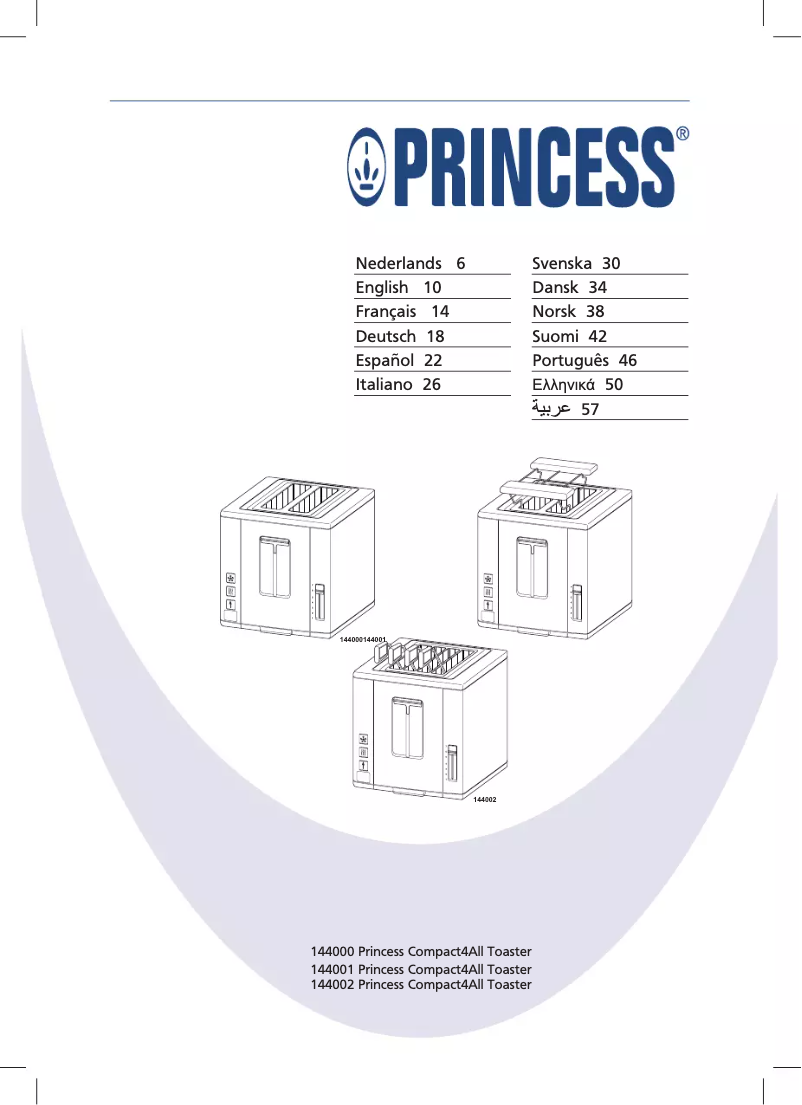 Page n°1 - Manuel utilisateur Princess Compact-4-All Toaster 144002