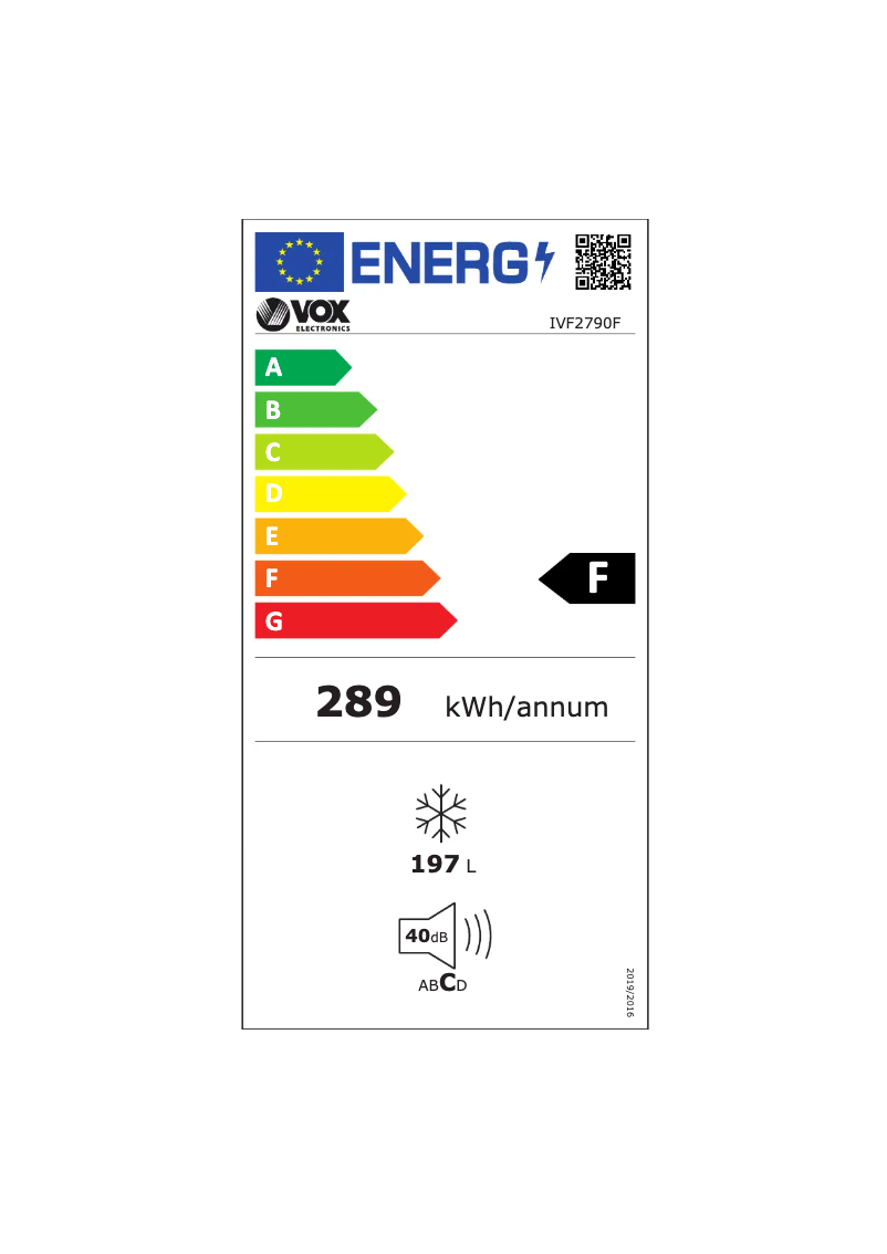 Page 1 de la notice Label énergétique VOX IVF 2790 F