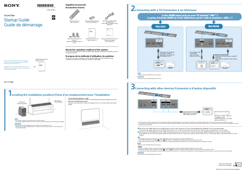 Page 1 de la notice Guide d'installation Sony HT-CT790
